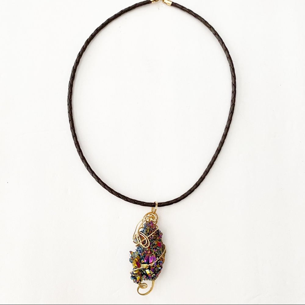 Wire Wrapped Titanium Druzy Pendant 14k GF Wire - Picture 3 of 12